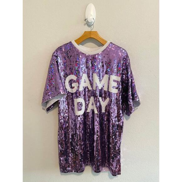 Mainstrip Game Day Women’s Sequin‎ Sparkle Preppy Purple  Mini Dress Sz S - Picture 1 of 6
